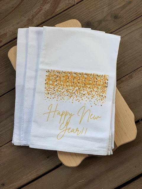 100% Cotton Happy New Year Flour Sack Kitchen Towel. Flour Sack Boutique